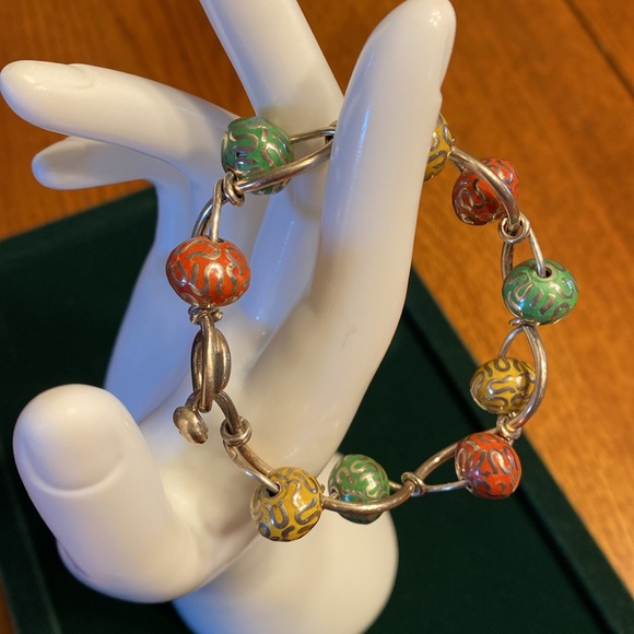 Orange Yellow And Green Beaded Bangle Bracelet - Picture 15 of 16